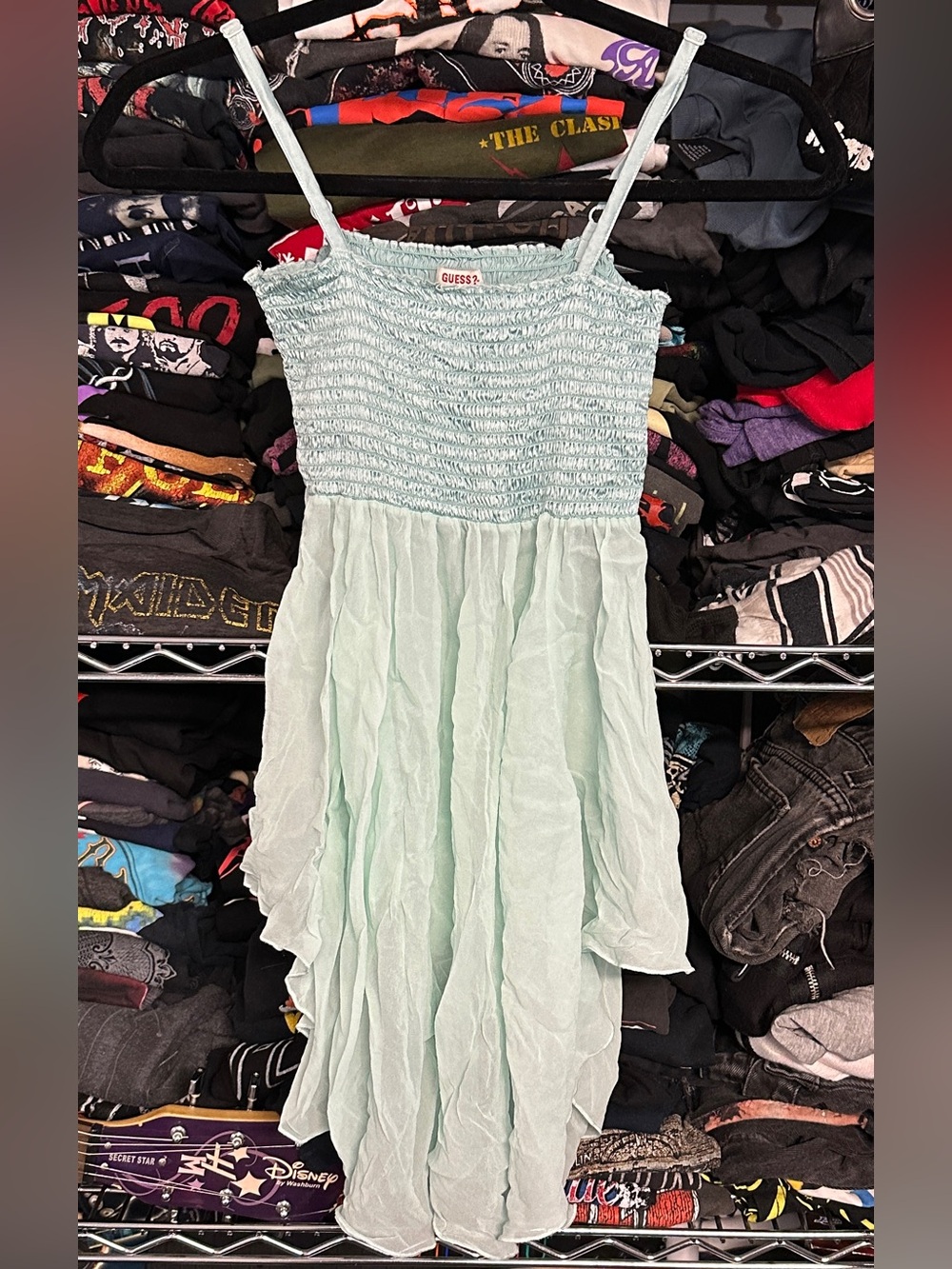 Y2K GUESS women's mint blue flowy boho silk tank, XS.